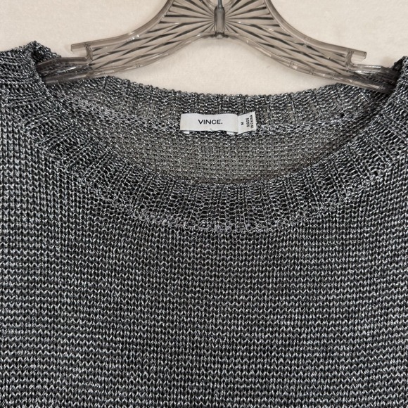 Vince. Silver Metallic Knit Long Sleeve Sweater Pullover Crewneck Pewter Sz M - Picture 3 of 7